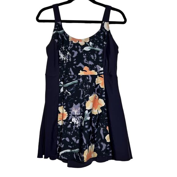 La Isla One Piece Built-In‎ Bra Swimsuit Deep Purple Floral Flowy Size 14 - Picture 1 of 12